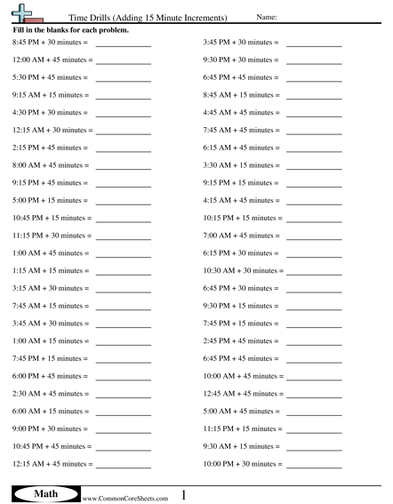 Math Drills Worksheets - Adding Minutes worksheet